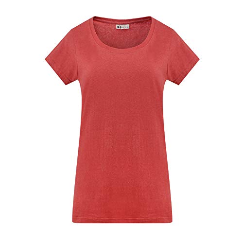 Camiseta de algodón orgánico de cáñamo para mujer, ecológica, cuello redondo, coral, M