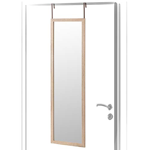 LOLAhome Espejo de Puerta Beige nórdico de Madera de 125x35 cm