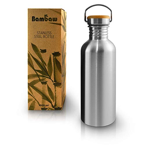 Bambaw Botella de Agua de Acero Inoxidable, Reutilizable, Mantiene la Temperatura, Botella de 1L