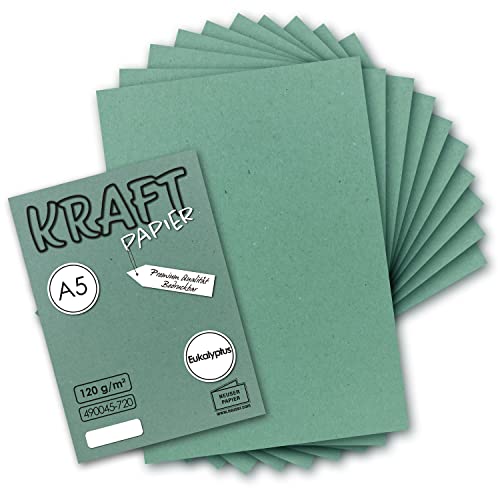 NEUSER PAPIER 50 hojas de papel de estraza vintage en color verde eucalipto DIN A5, 120 g/m²; papel...