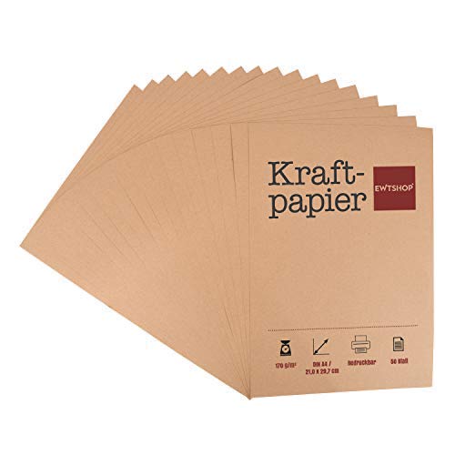 Papel kraft, 50 hojas, DIN A4, cartón natural, alta calidad, Brown Natural Craft Card, cartón...