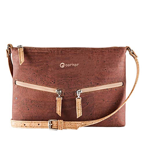 Corkor Travel Cross-Body Bag for Women - Front Pockets - Vegan Red Cork from