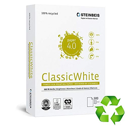 Steinbeis Classic White Papel A4 Reciclado 500H 80GR hechas de papel 100% recuperado