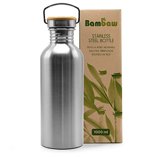 Bambaw Botella de Agua de Acero Inoxidable, Reutilizable, Mantiene la Temperatura, Botella de 1L