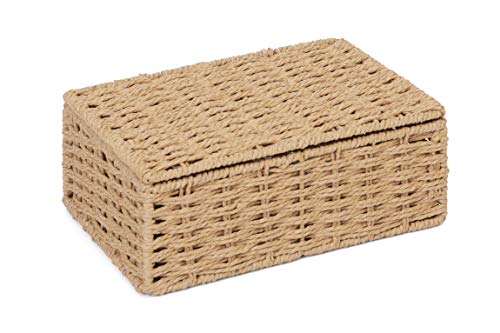 ARPAN Caja de cesta de almacenamiento de cuerda de papel natural con tapa (pequeño)