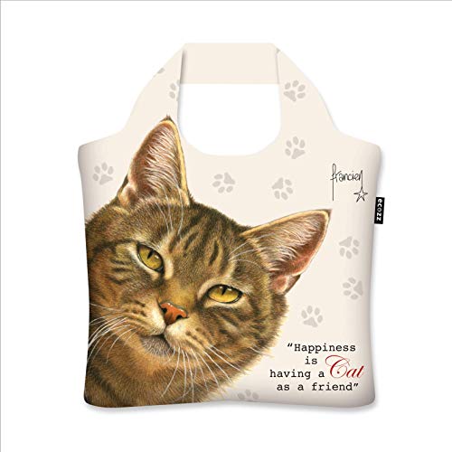ecozz Bolsa de la compra plegable con diseño de gato y Francia, con cremallera, reutilizable, bolsa...