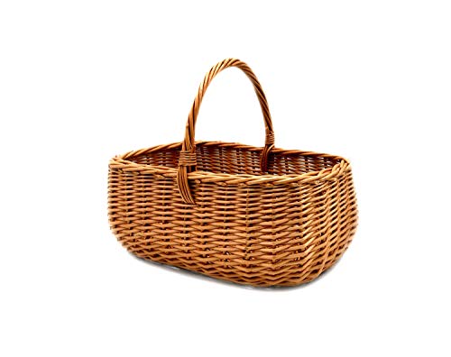 K1-014 - Cesta de mimbre, cesta de la compra o picnic, cesta estable de mimbre