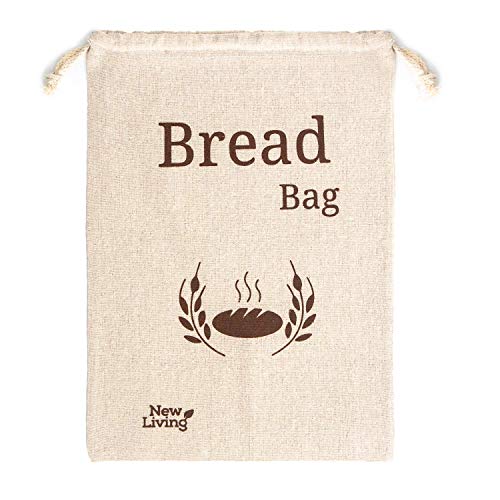 New Living - 100% algodón de lino orgánico | Bolsa de pan extra grande | 1 bolsa de pan...