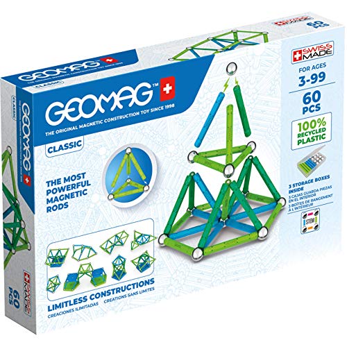 Geomag Classic - 60 Piezas - Bloques de Construcción Magnética para Niños - Green Line - Juguetes...