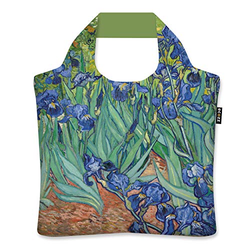 ecozz Irises Vincent Van Gogh rPET Oeko-TEX plegable bolsa de la compra con cremallera reutilizable...