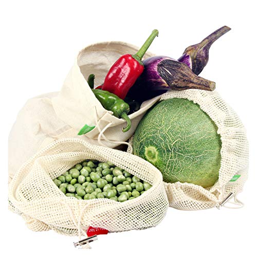 Winload Bolsas de Vegetales Reutilizables, 10 Piezas Olsas de Frutas y Vegetales de Algodón, Bolsas...