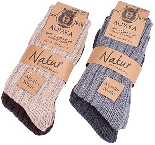 BRUBAKER 4 pares de calcetines de pura lana de alpaca - naturales y grises - tamaño 39/42