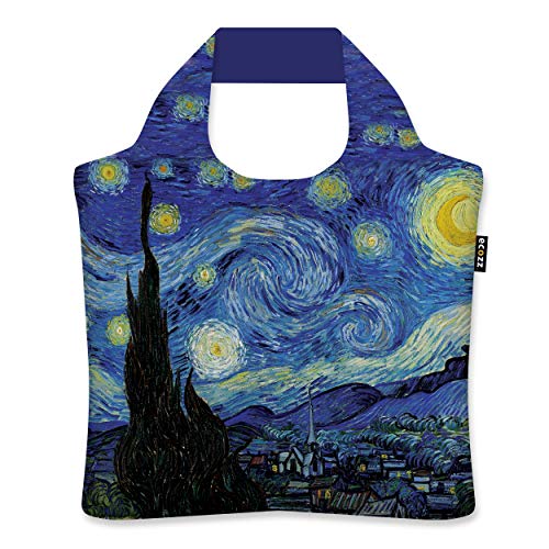 ecozz Starry Night - Vincent van Gogh, rPET, OEKO-TEX, plegable, bolsa de la compra con cremallera,...